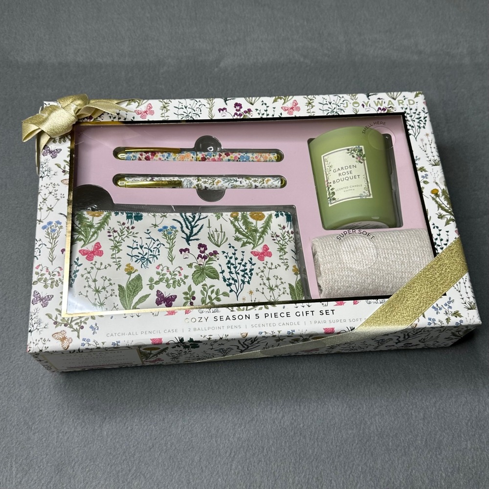 Joyward Cozy Season Gift Set‎ Women OS Floral Pencil Case Pens Candle Socks 5pc